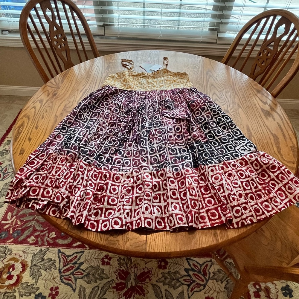 NWT BUSAYO Ade Spaghetti Strap Mixed Batik Tiered Dress Size M Front Pockets - Picture 2 of 12